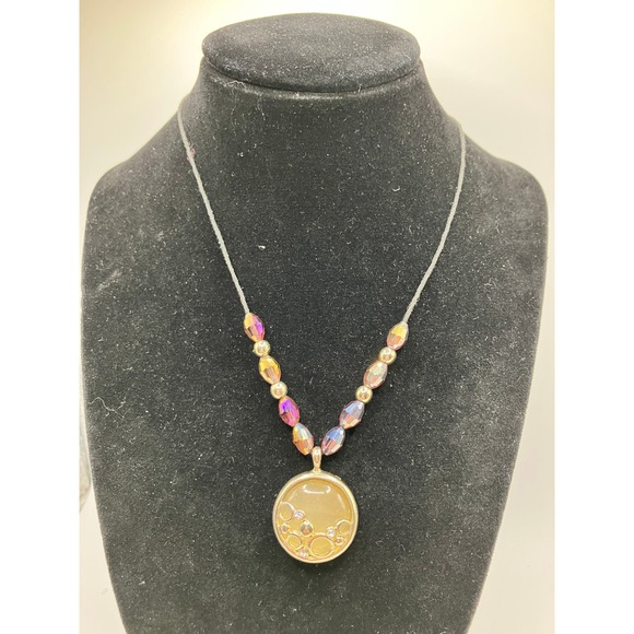 Reversible Metal Circles Pendant Purple Beaded Necklace! - Picture 9 of 15